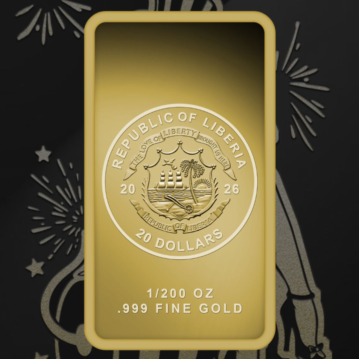 2026 Liberia $20 Firecracker Girl 1/200oz Fine Gold Proof Coin