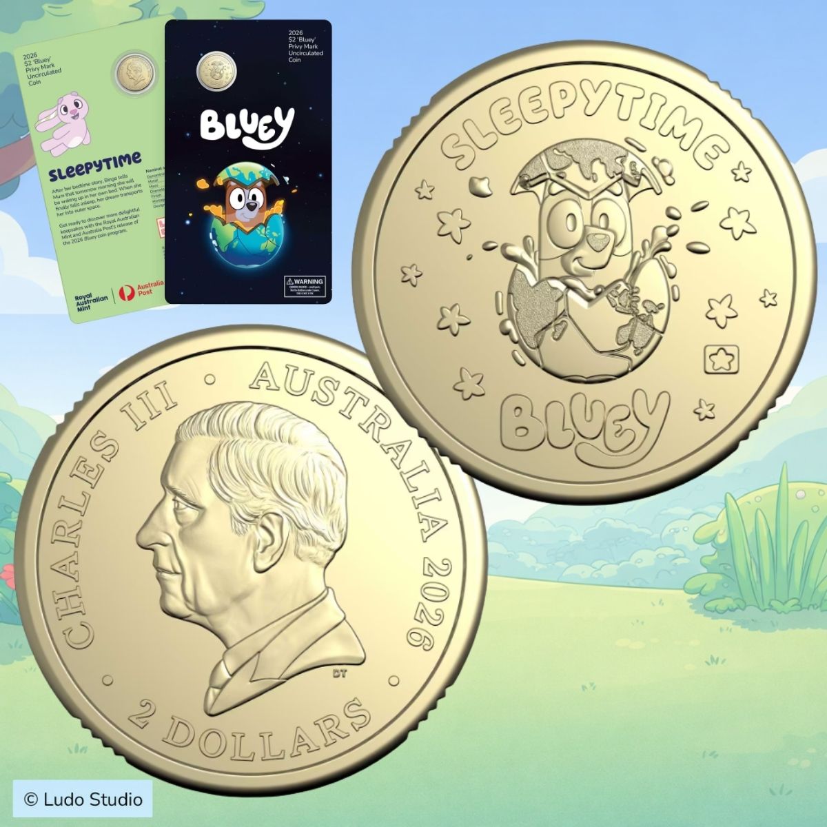 2026 Bluey Two Dollar Bucks Privy Mark Coin Cards - Complete Five Coin Set