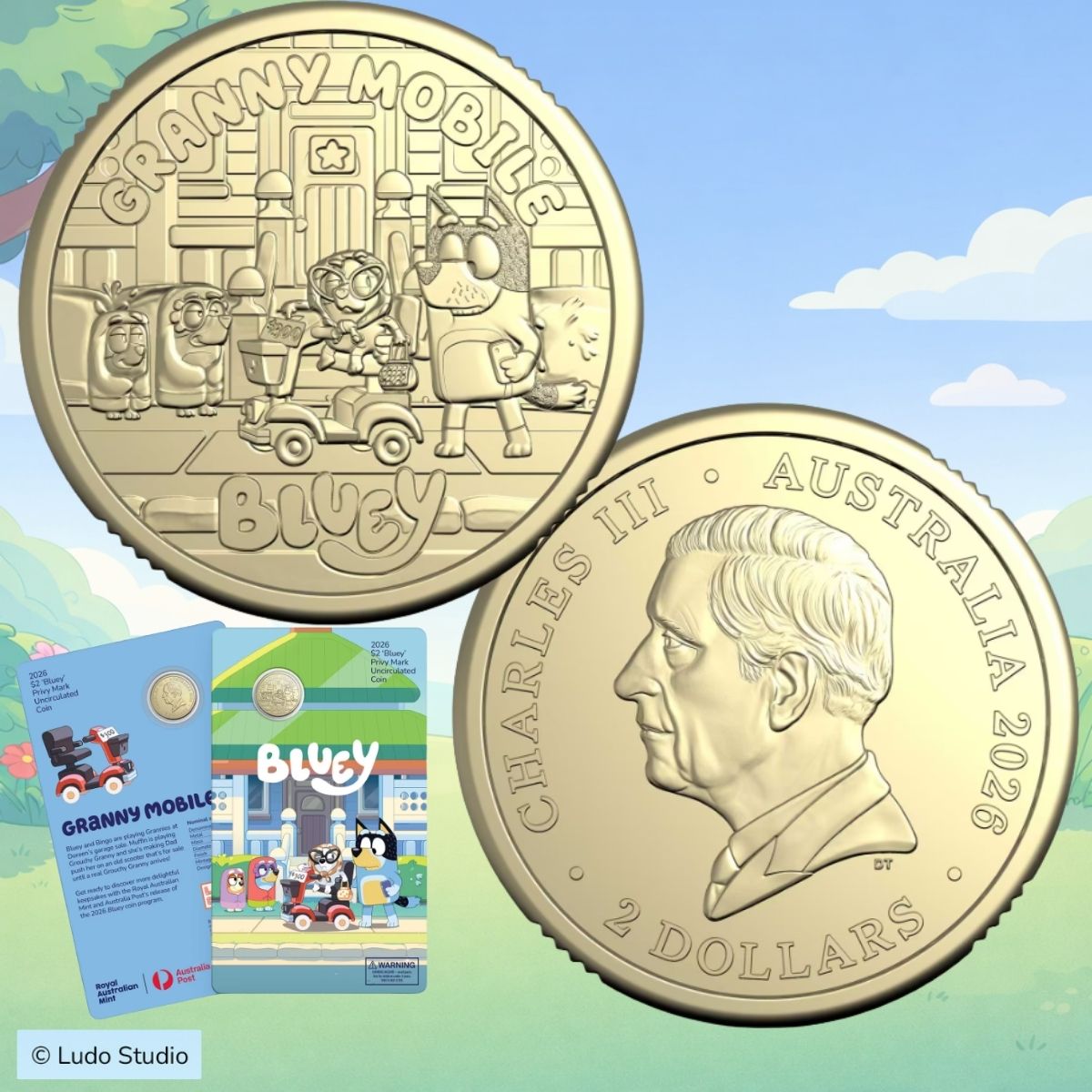 2026 Bluey Two Dollar Bucks Privy Mark Coin Cards - Complete Five Coin Set