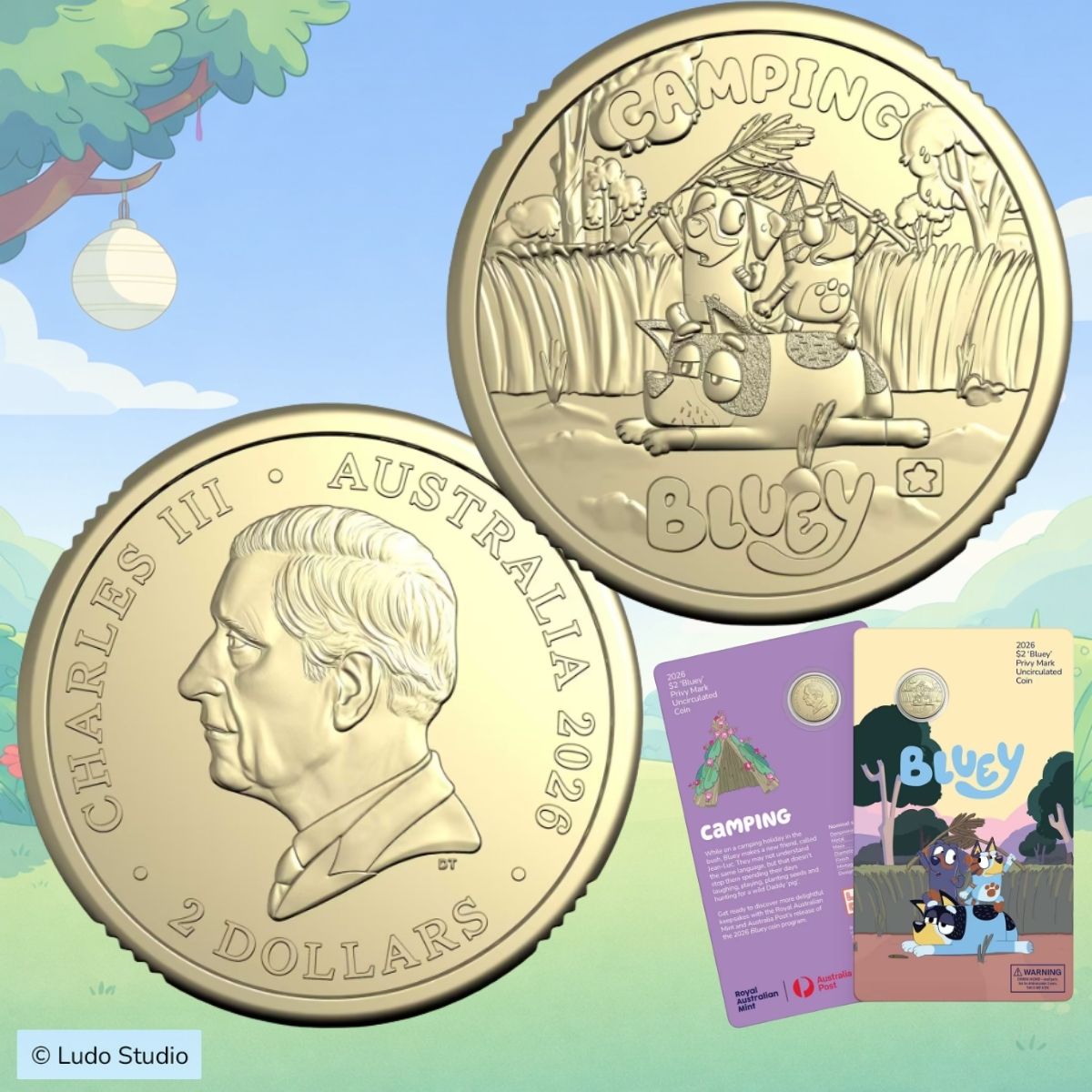2026 Bluey Two Dollar Bucks Privy Mark Coin Cards - Complete Five Coin Set