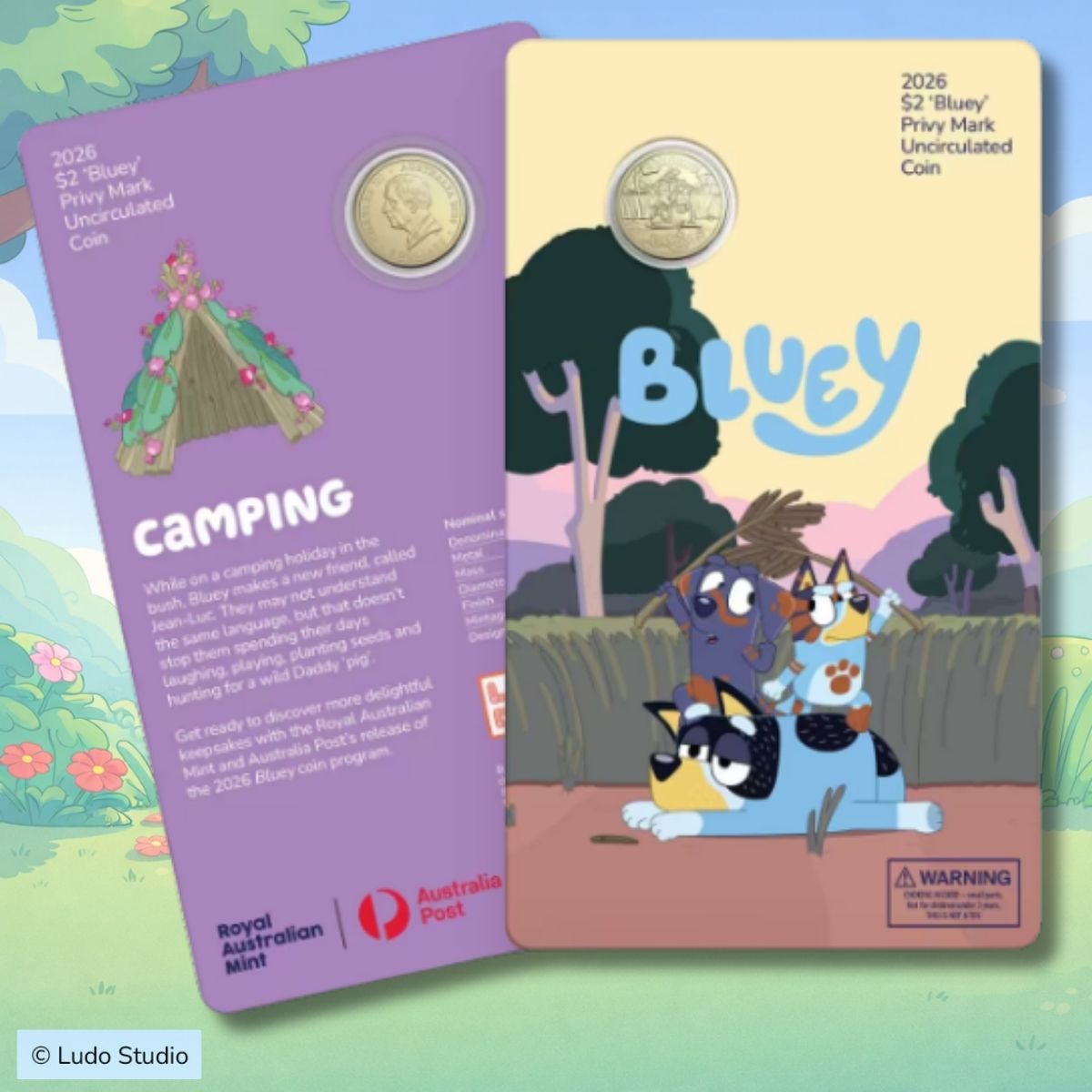 2026 Bluey Two Dollar Bucks Privy Mark Carded Coin - Camping