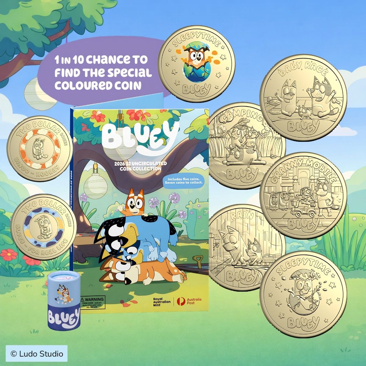 2026 $2 Bluey Tube & Folder + Coloured Till Coins