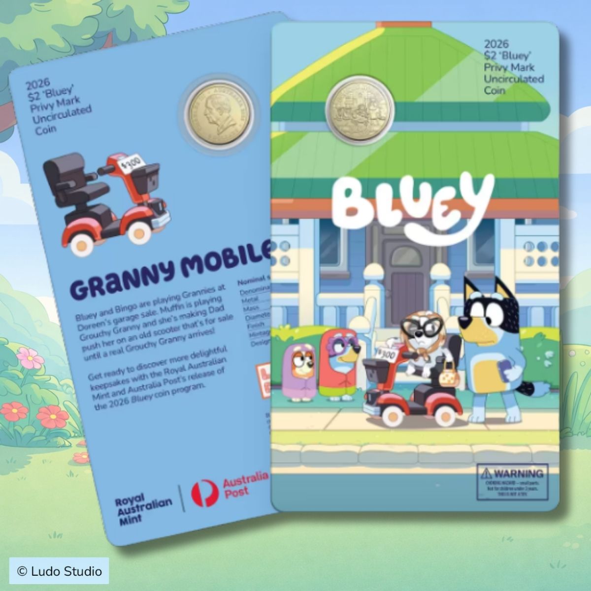 2026 Bluey Two Dollar Bucks Privy Mark Carded Coin - Granny Mobile