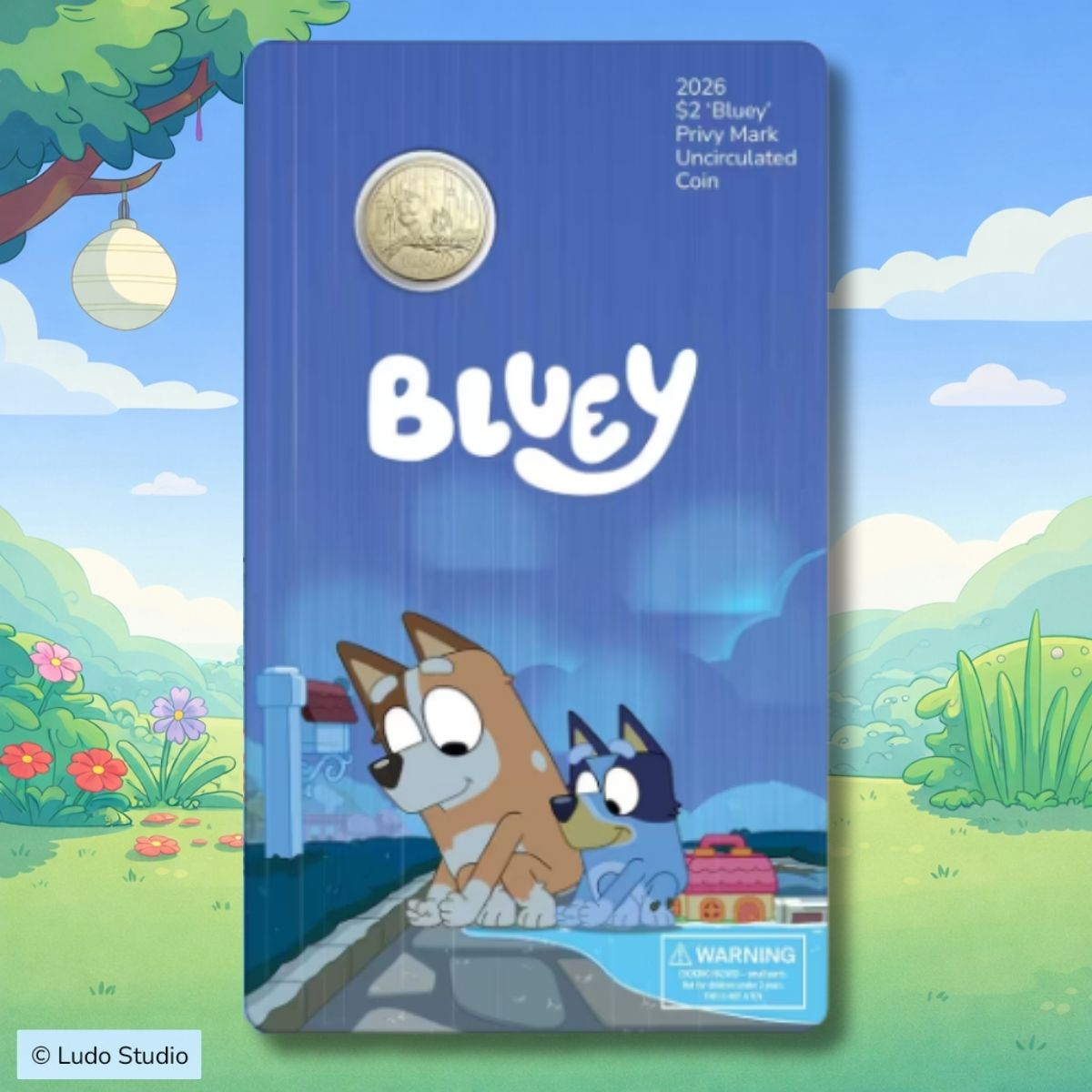 2026 Bluey Two Dollar Bucks Privy Mark Carded Coin - Rain
