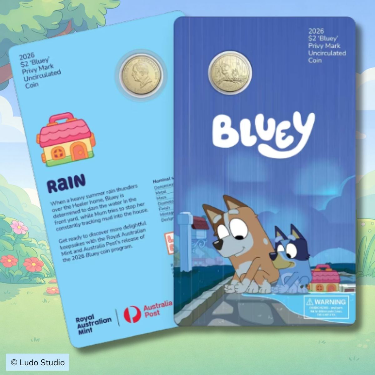 2026 Bluey Two Dollar Bucks Privy Mark Carded Coin - Rain