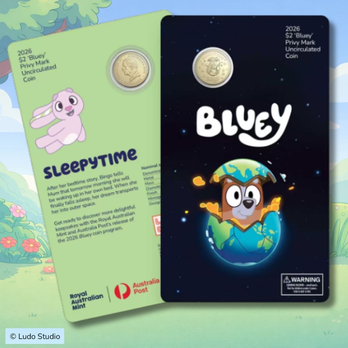 2026 Bluey Two Dollar Bucks Privy Mark Carded Coin - Sleepy Time