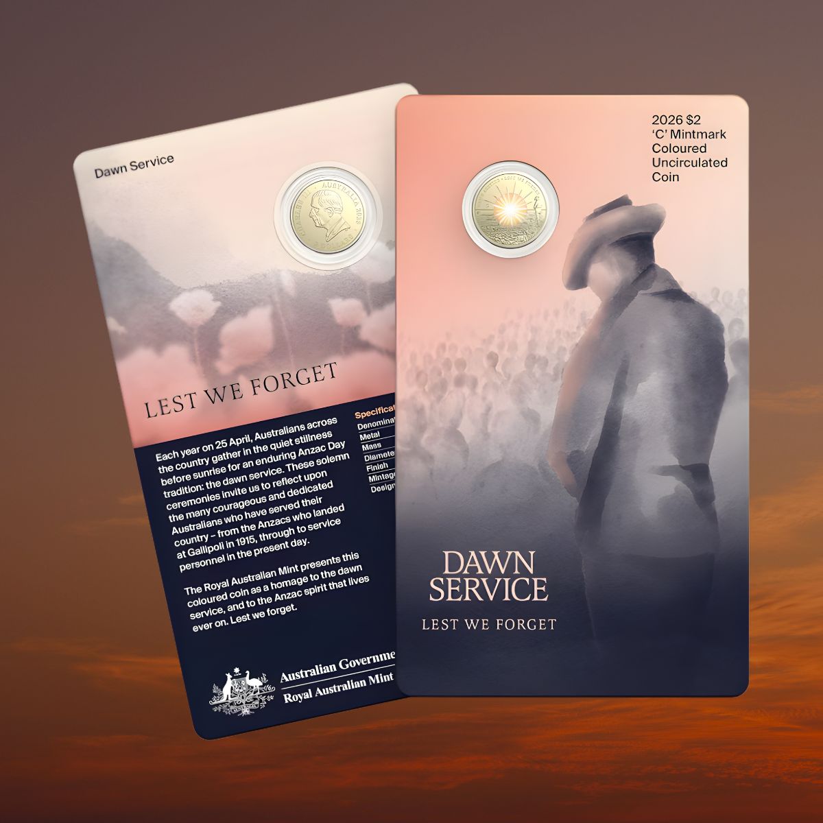 2026 $2 'C' Mintmark Dawn Service Coloured AlBr Uncirculated Coin