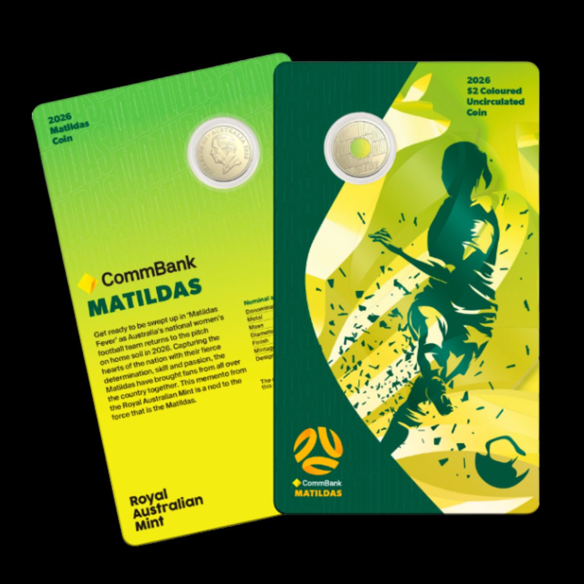 2026 $2 Matildas Coloured Uncirculated Carded Coin