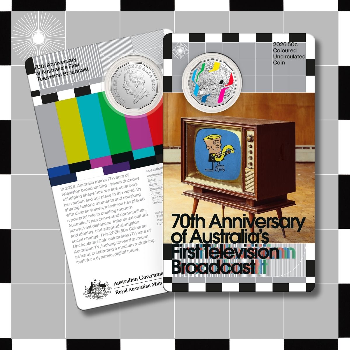 2026 50c 70th Anniversary of Australia's First Television Broadcast - Coloured Uncirculated Coin