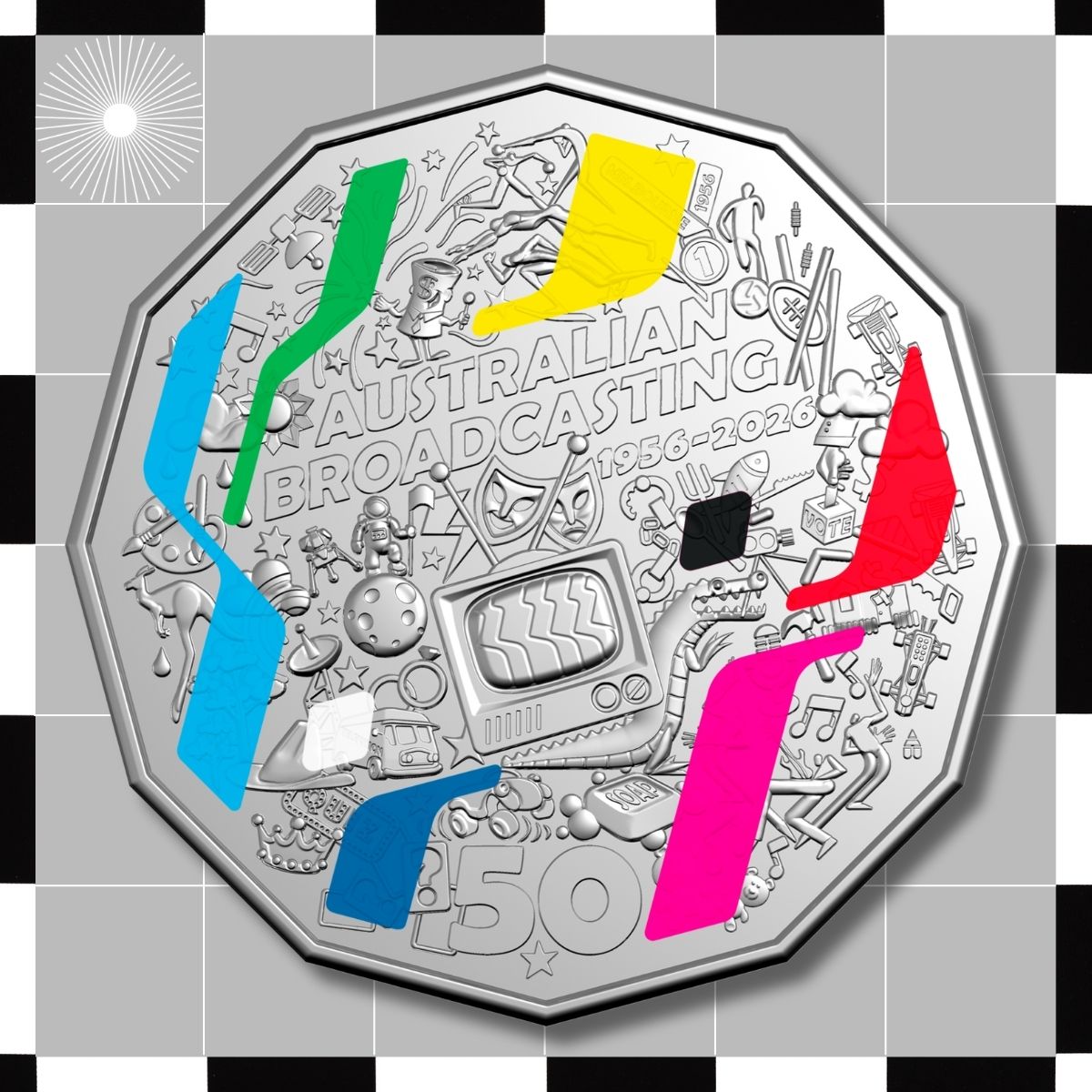 2026 50c 70th Anniversary of Australia's First Television Broadcast - Coloured Uncirculated Coin