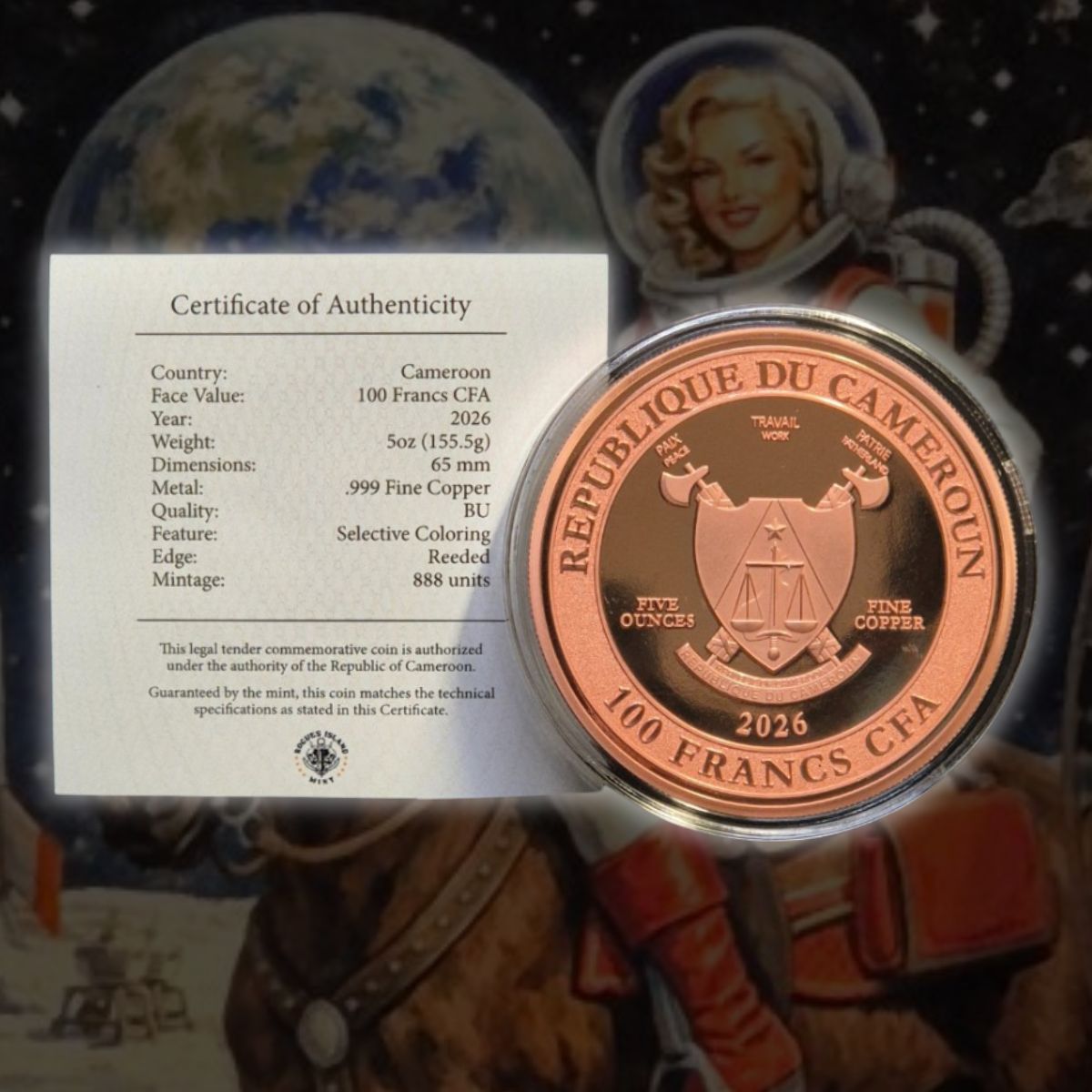 2026 Cameroon 100 Francs Lunar on Lunar 5oz Copper Coin