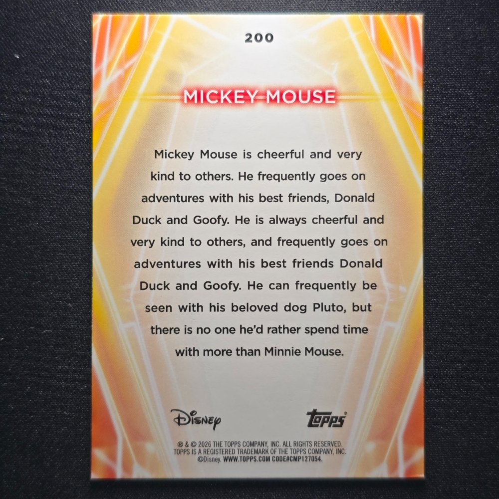 2026 Topps® Neon Disney Black Diamante Parallel #200 Mickey Mouse 10/10