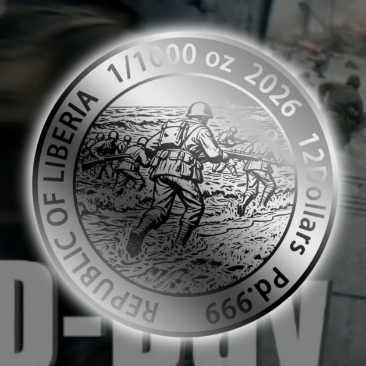 2026 Liberia $12 D-Day 1/1000oz Palladium Coin in Card