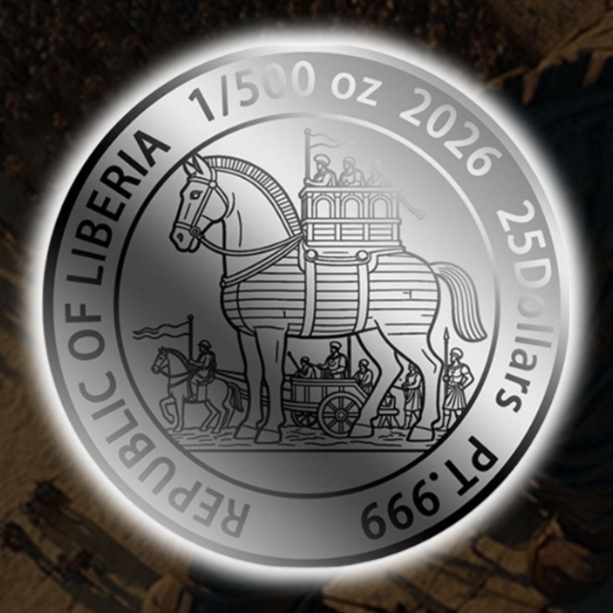 2026 Liberia $25 Trojan Horse 1/500oz Platinum Coin in Card