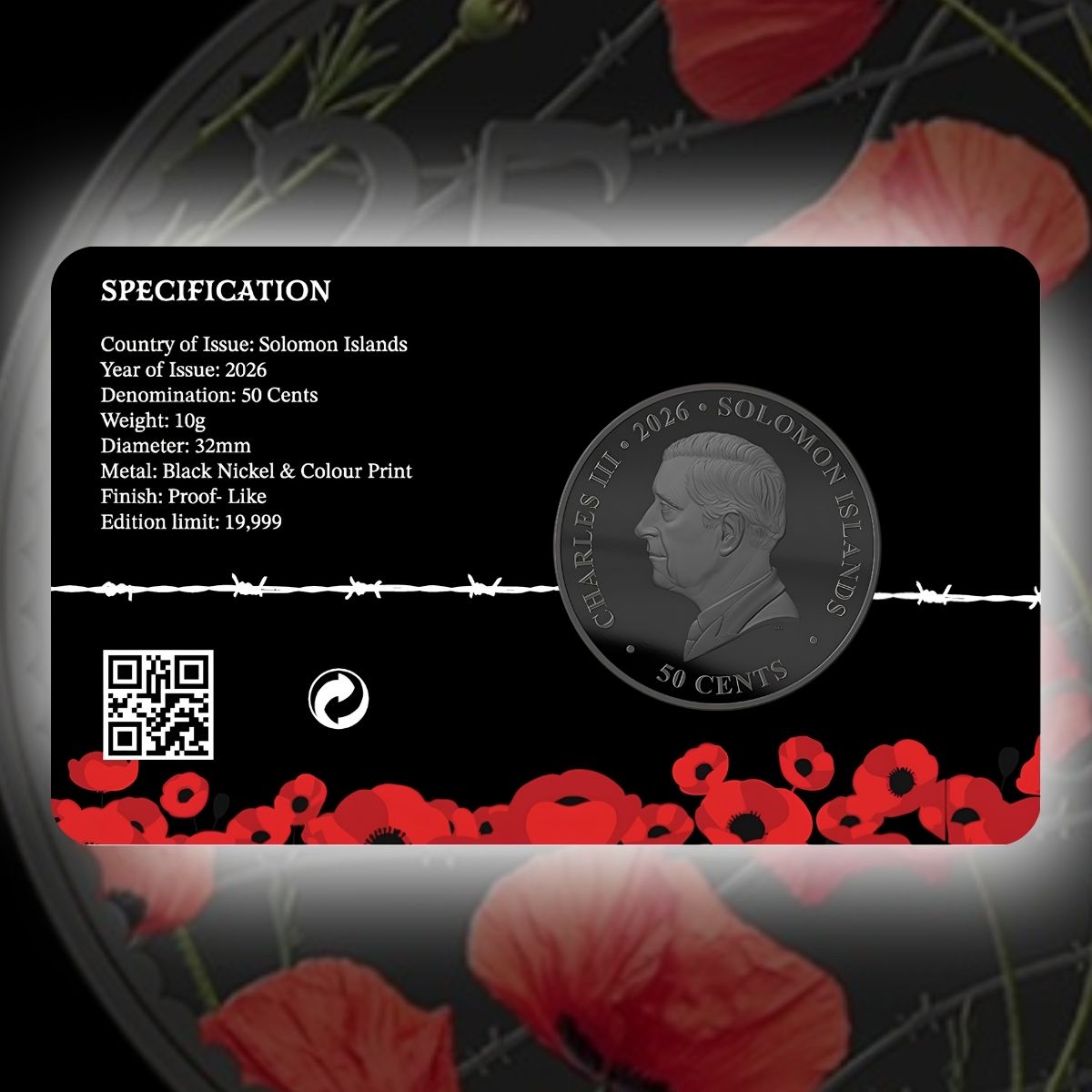 2026 Solomon Islands 50c ANZAC Day Red Poppy 10g CN Coin in Card