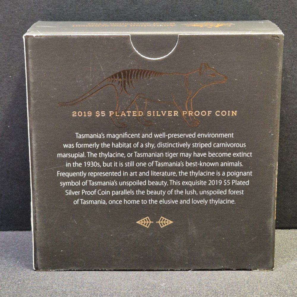 2019 $5 1oz Echoes of Australian Fauna - Tasmanian Tiger - Plated Silver Proof Coin