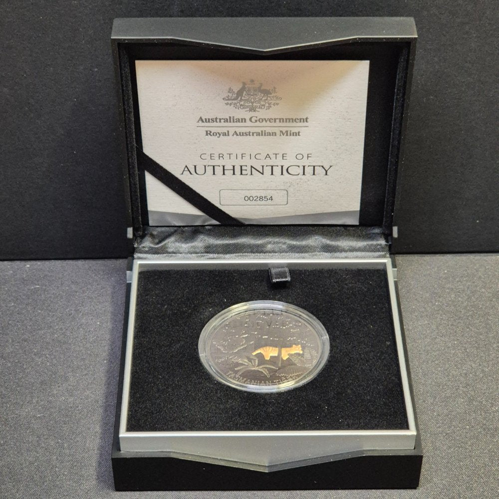 2019 $5 1oz Echoes of Australian Fauna - Tasmanian Tiger - Plated Silver Proof Coin