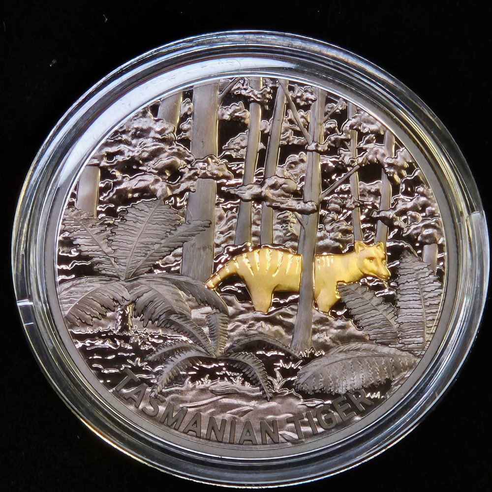 2019 $5 1oz Echoes of Australian Fauna - Tasmanian Tiger - Plated Silver Proof Coin
