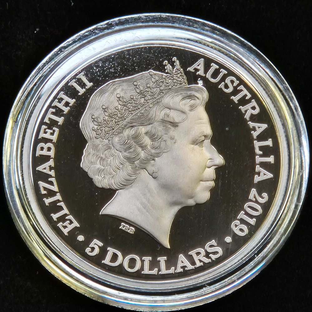 2019 $5 1oz Echoes of Australian Fauna - Tasmanian Tiger - Plated Silver Proof Coin
