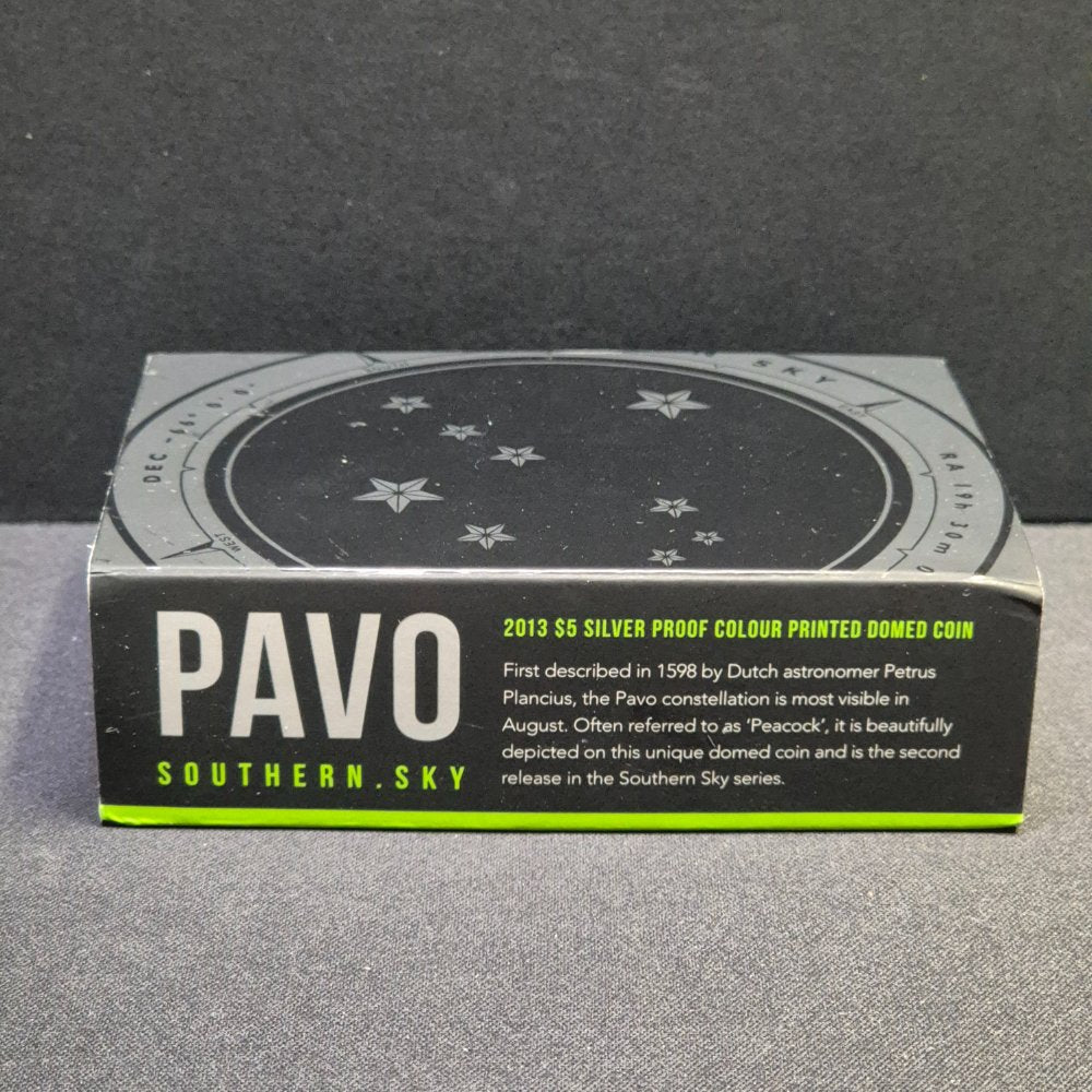 2013 $5 Silver Proof Colour Domed Coin - Southern Sky - Pavo