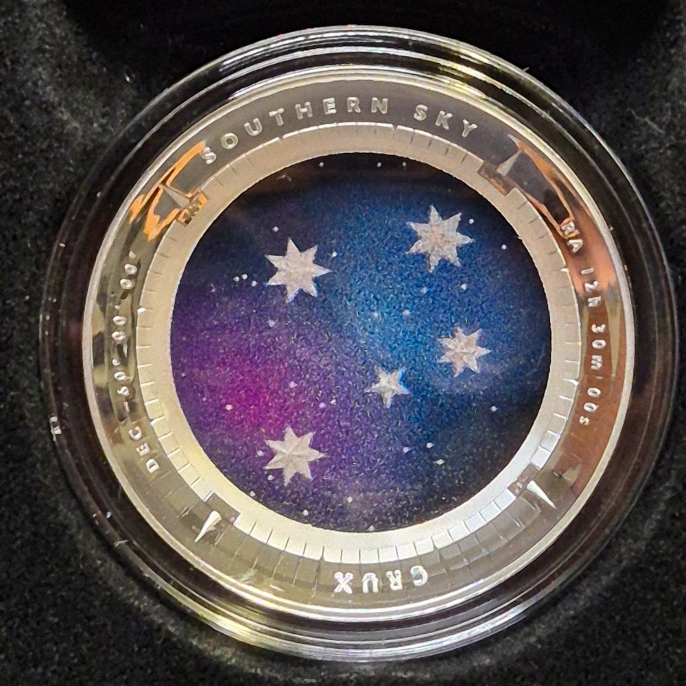 2012 $5 Silver Proof Colour Domed Coin - Southern Sky - Crux