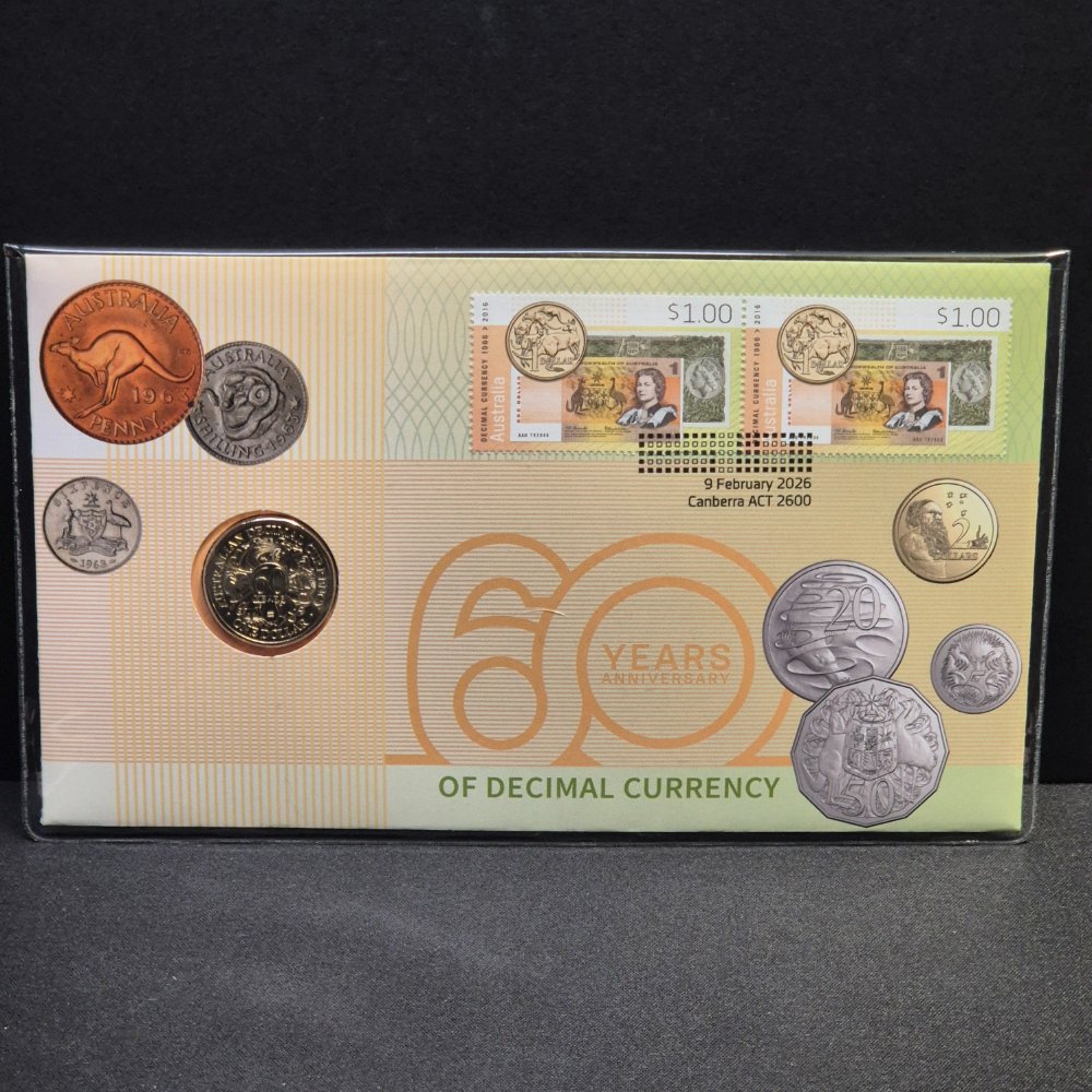 2026 $1 60 Years of Decimal Currency with Envelope Privy Mark PNC