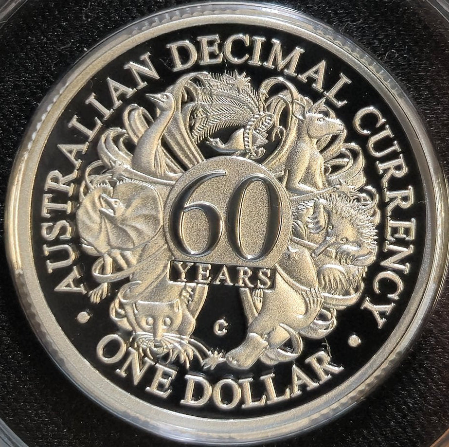 2026 $1 ‘C’ Mintmark 60 Years of Decimal Currency Fine Silver Proof Coin Reverse