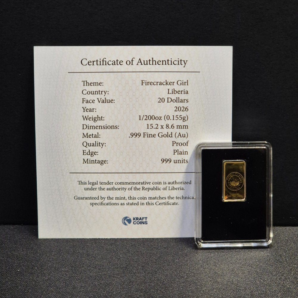 2026  $20 Liberia (Firecracker Girl) 1/200oz 999.9 Fine Gold Proof Coin