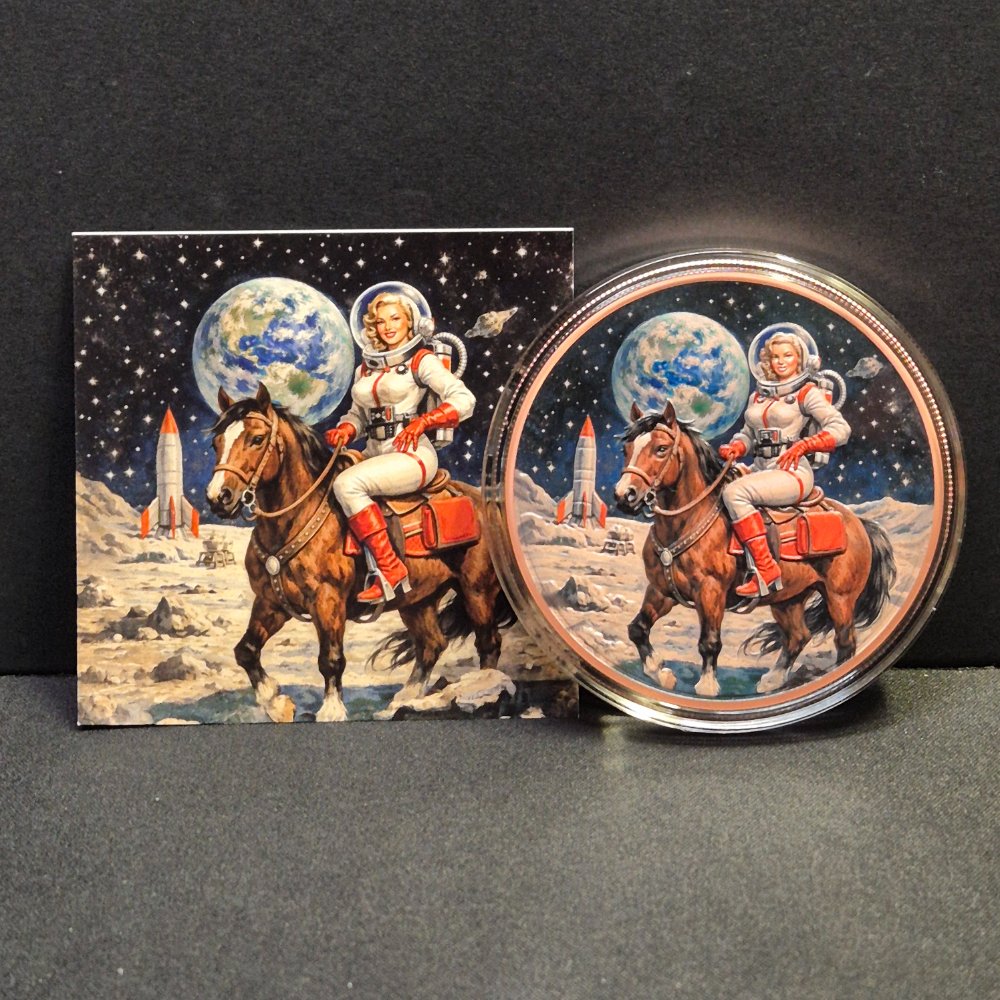 2026 5oz Cameroon Copper Lunar on Lunar (Astronaut on Horse) Colourised Coin