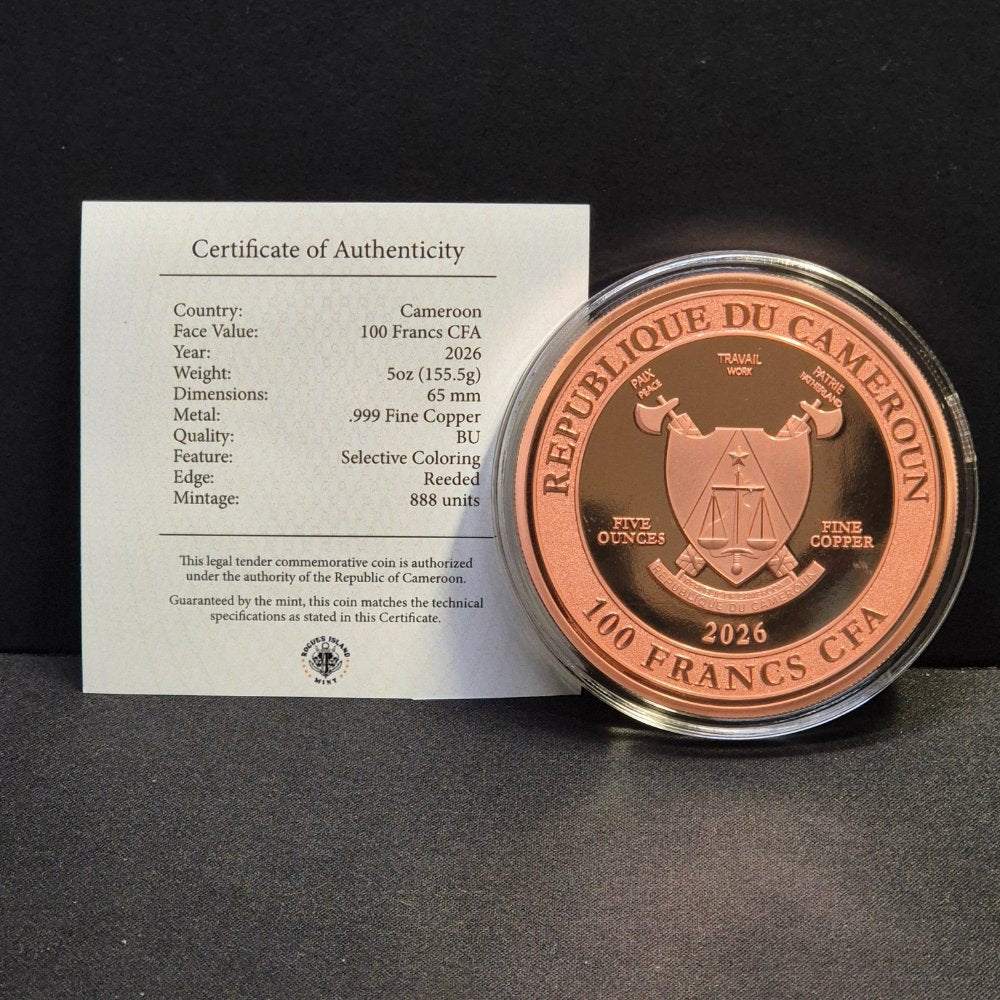 2026 5oz Cameroon Copper Lunar on Lunar (Astronaut on Horse) Colourised Coin