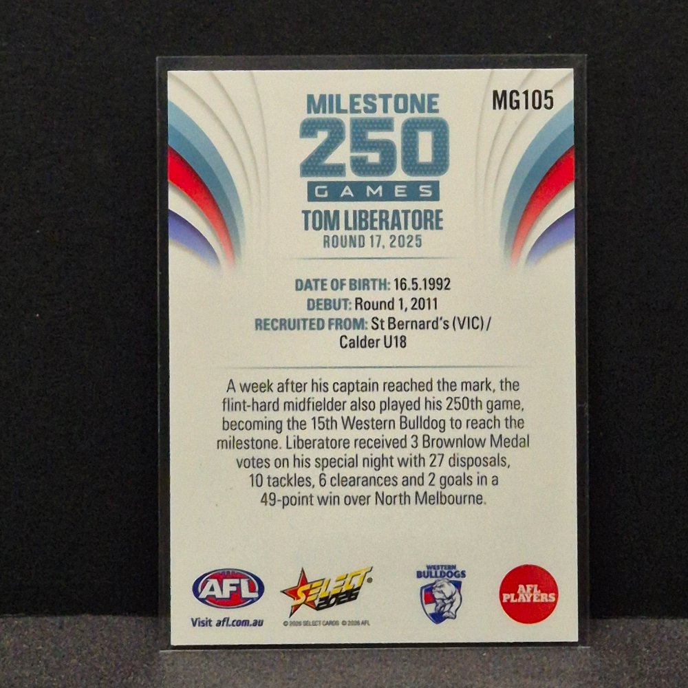 2026 AFL Footy Stars - Milestone Games - MG105 - Tom Liberatore