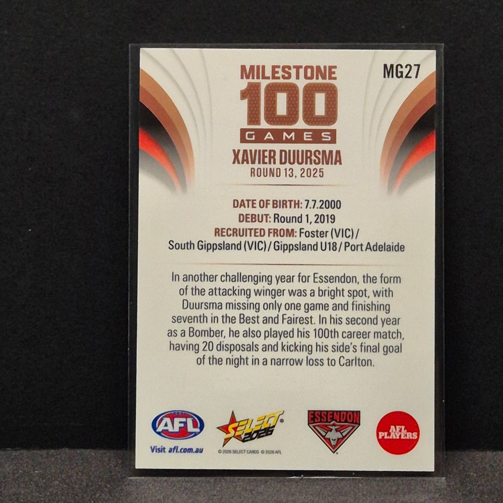 2026 AFL Footy Stars - Milestone Games - MG27 - Xavier Duursma