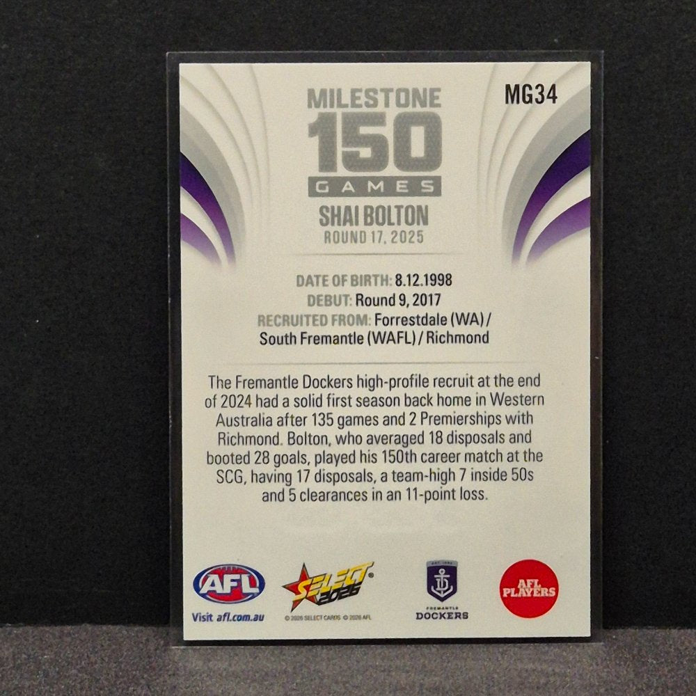 2026 AFL Footy Stars - Milestone Games - MG34 - Shai Bolton