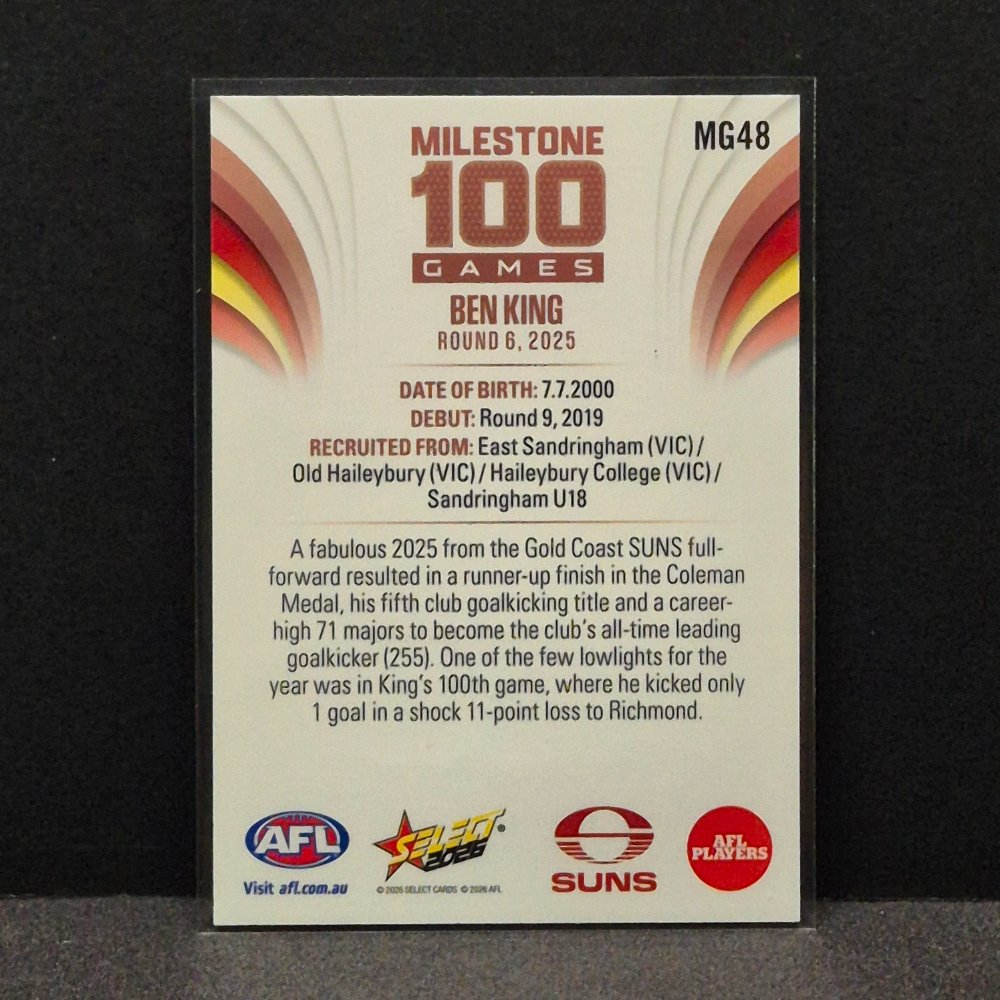 2026 AFL Footy Stars - Milestone Games - MG48 - Ben King