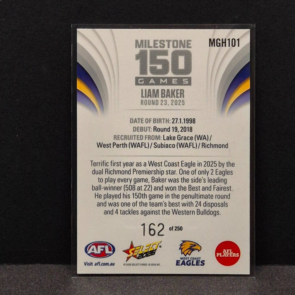 2026 AFL Footy Stars Hobby - Milestone Games - MGH101 - Liam Baker