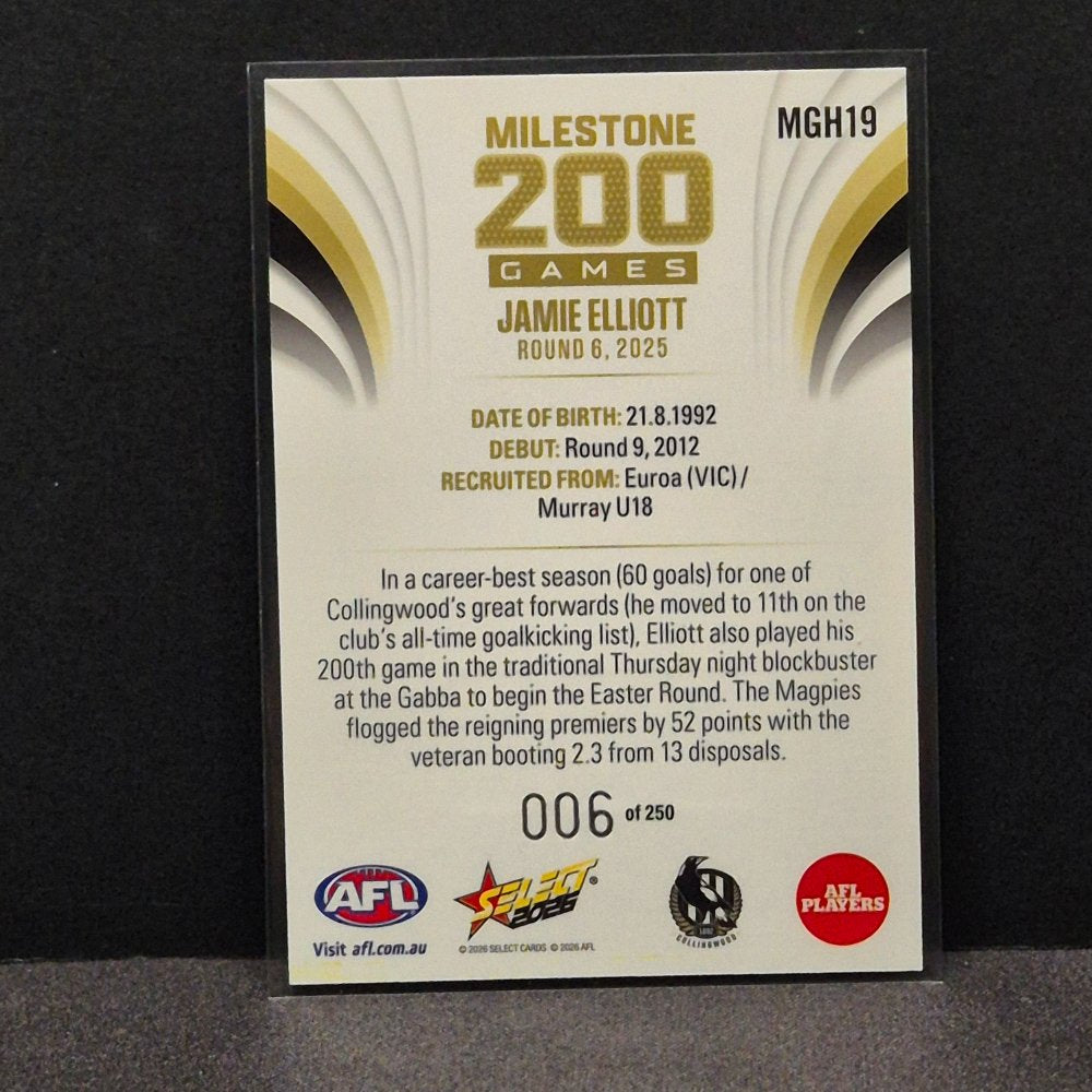 2026 AFL Footy Stars Hobby - Milestone Games - MGH19 - Jamie Elliott