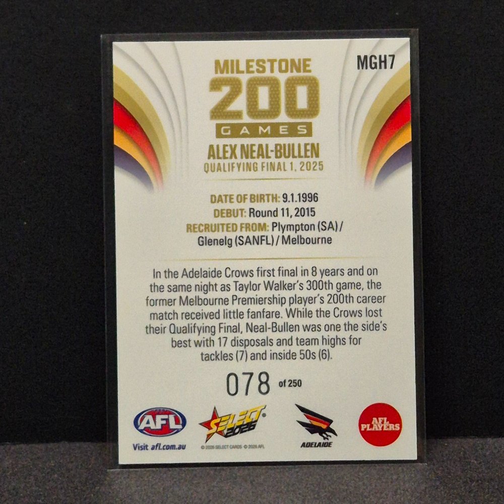 2026 AFL Footy Stars Hobby - Milestone Games - MGH7 - Alex Neal-Bullen