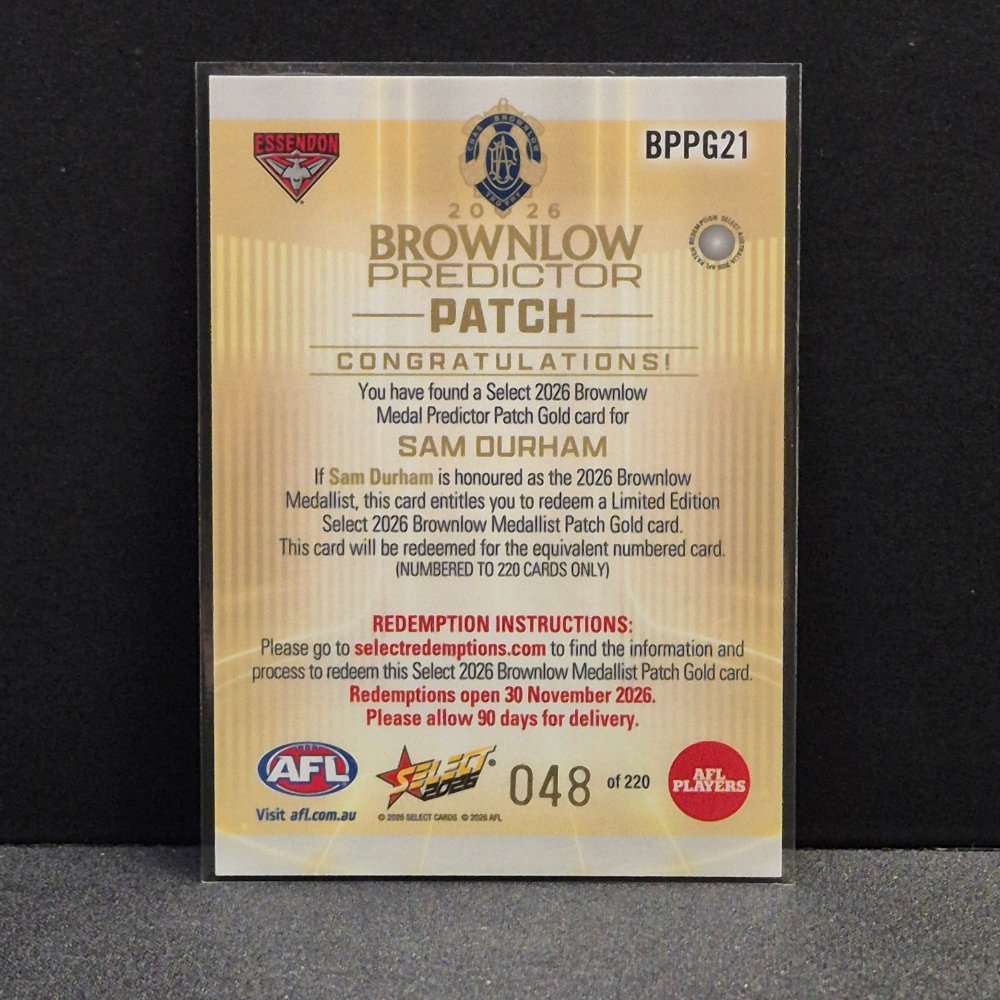 2026 AFL Footy Stars Brownlow Predictor Patch Sam Durham #048/220