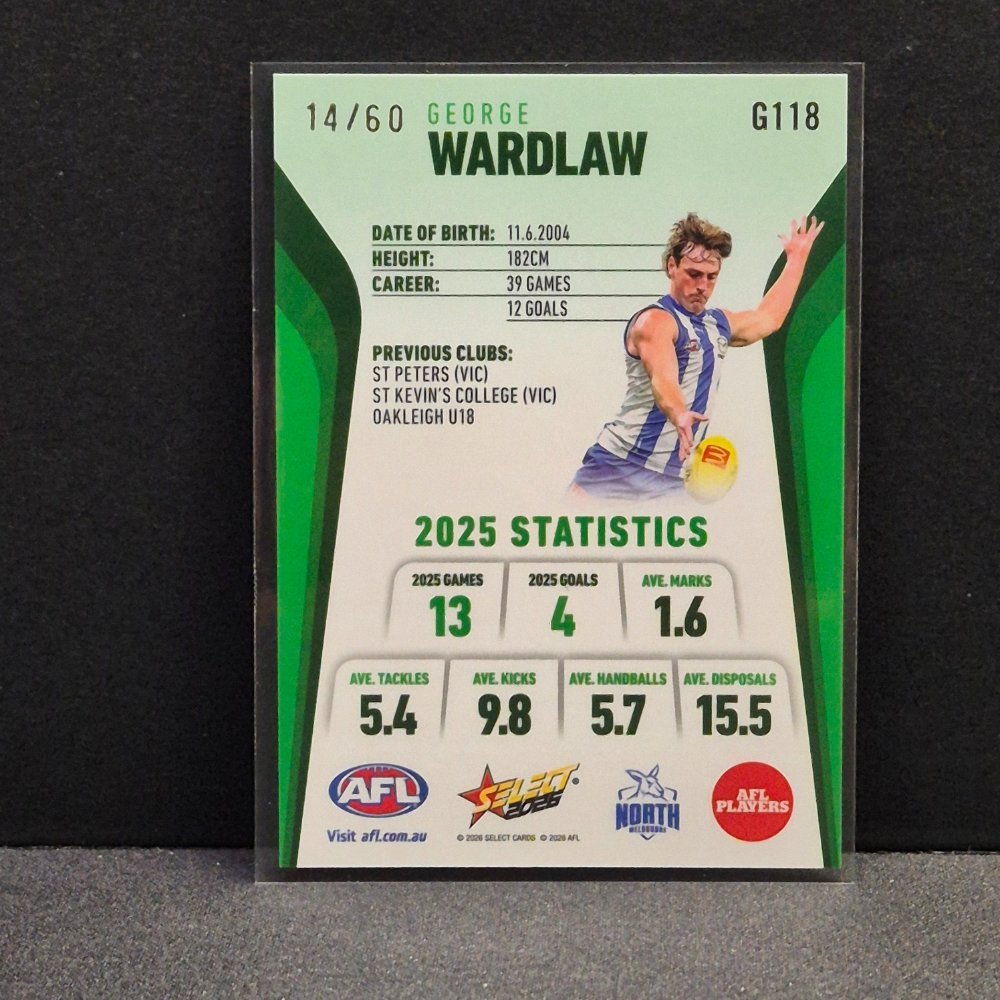 2026 AFL Footy Stars Hobby Base Green Foil G118 George Wardlaw #14/60