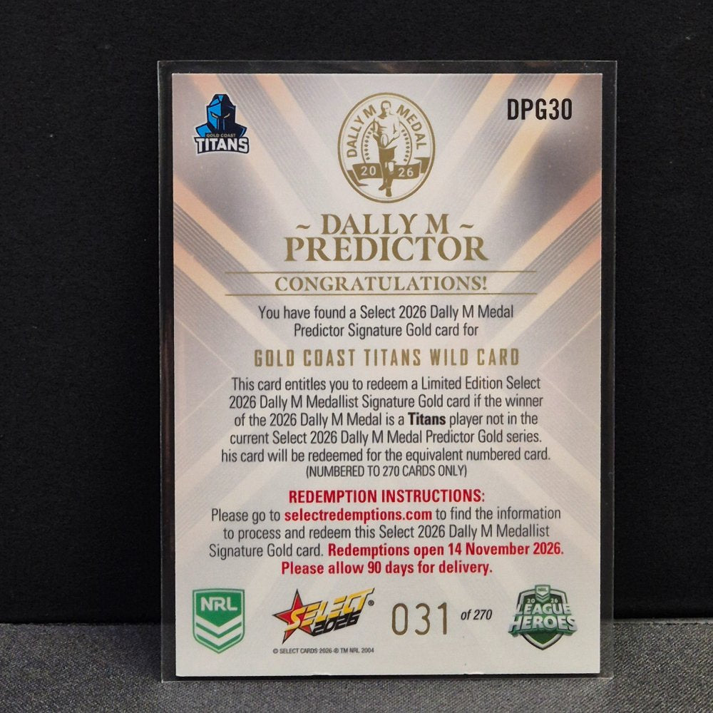 2026 NRL League Heroes - Dally M Predictor - Gold - DPG30 - Gold Coast Titans