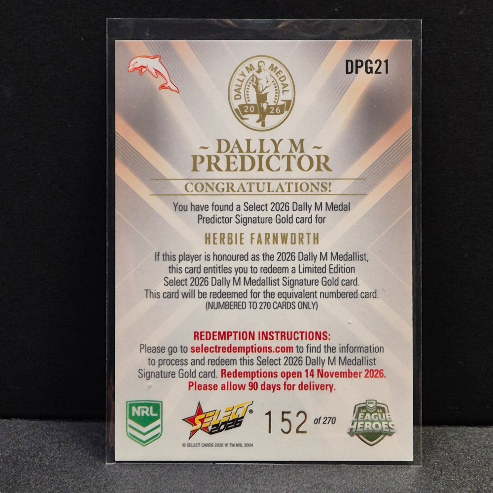 2026 NRL League Heroes - Dally M Predictor - Gold - DPG21 - Herbie Farnworth