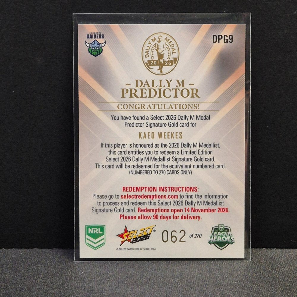 2026 NRL League Heroes - Dally M Predictor - Gold - DPG9 - Kaeo Weekes