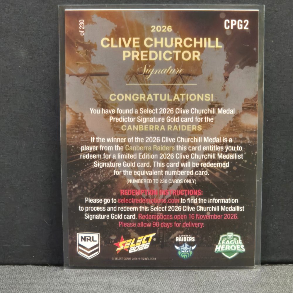 2026 NRL League Heroes - Clive Churchill Medal - Gold - CPG2 - Canberra Raiders