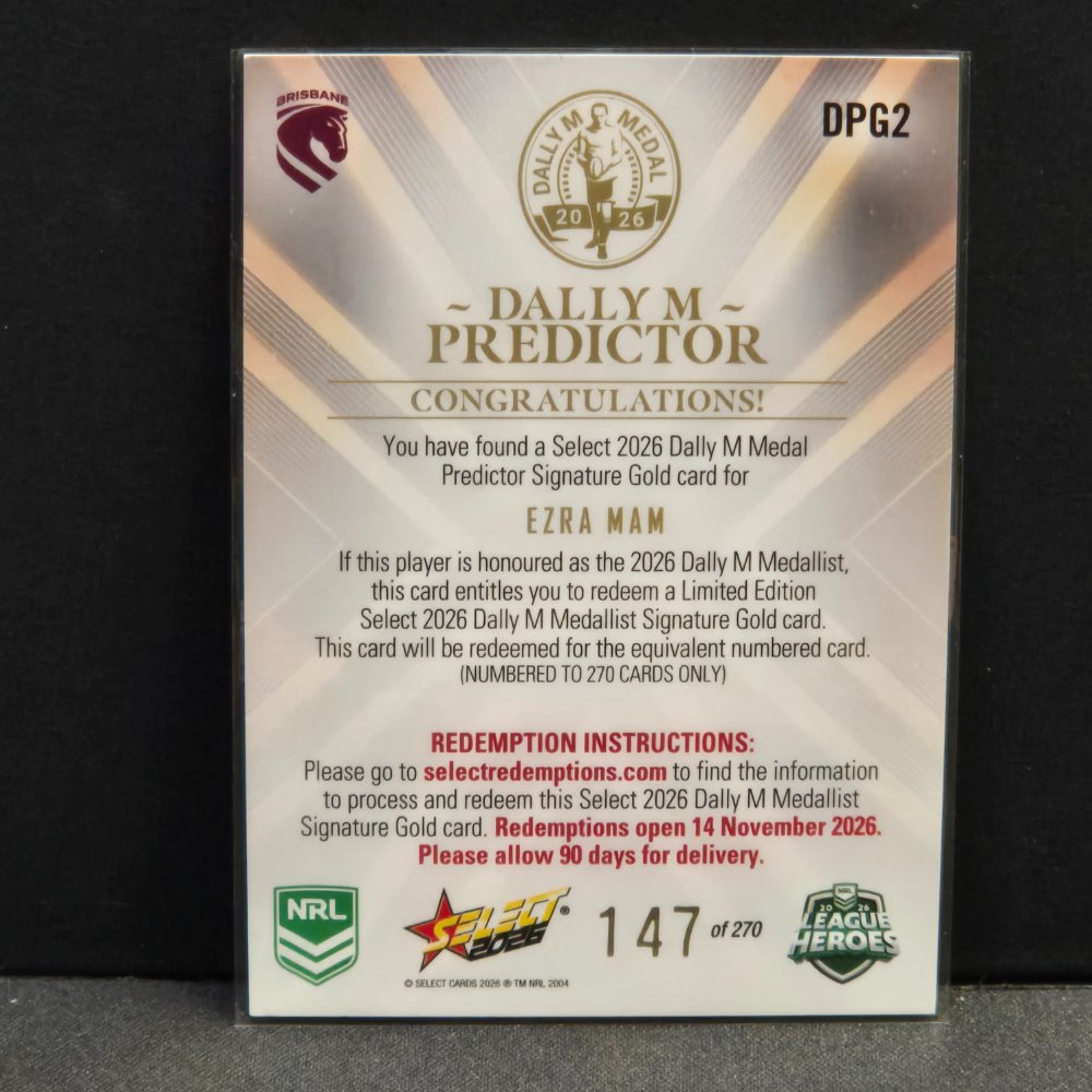 2026 NRL League Heroes - Dally M Predictor - Gold - DPG2 - Ezra Mam
