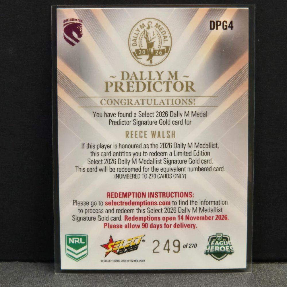 2026 NRL League Heroes - Dally M Predictor - Gold - DPG4 - Reece Walsh