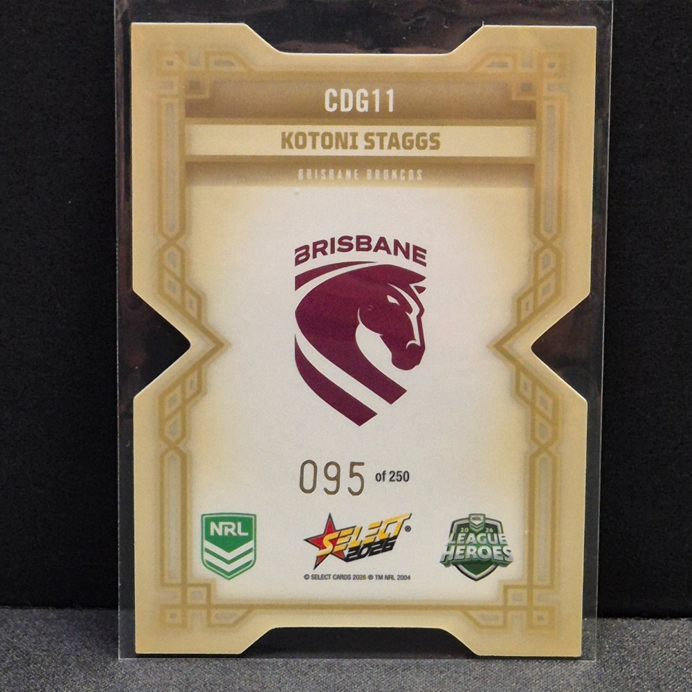 2026 NRL League Heroes Hobby - Colours Diecut - Gold- CDG11 - Kotoni Staggs