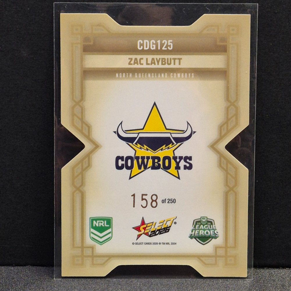 2026 NRL League Heroes Hobby - Colours Diecut - Gold- CDG125 - Zac Laybutt