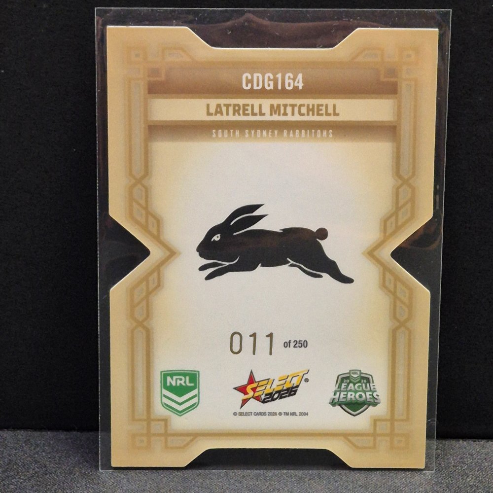2026 NRL League Heroes Hobby - Colours Diecut - Gold- CDG164 - Latrell Mitchell