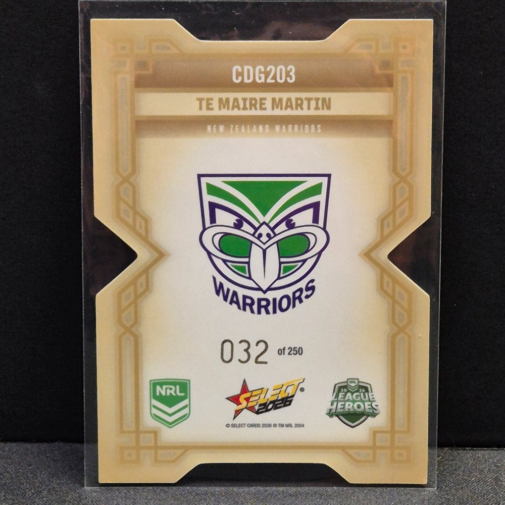 2026 NRL League Heroes Hobby - Colours Diecut - Gold- CDG203 - Te Maire Martin