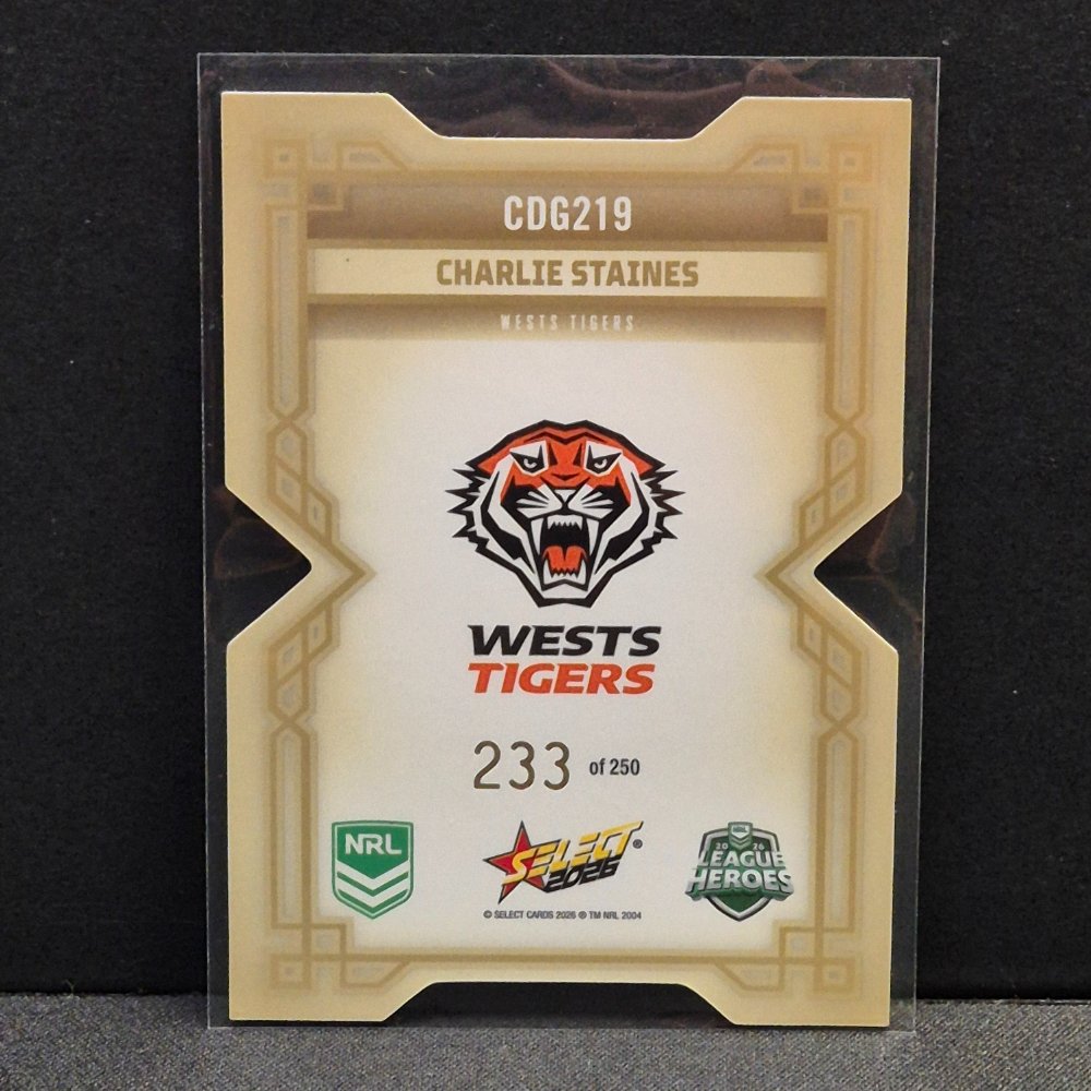 2026 NRL League Heroes Hobby - Colours Diecut - Gold- CDG219 - Charlie Staines